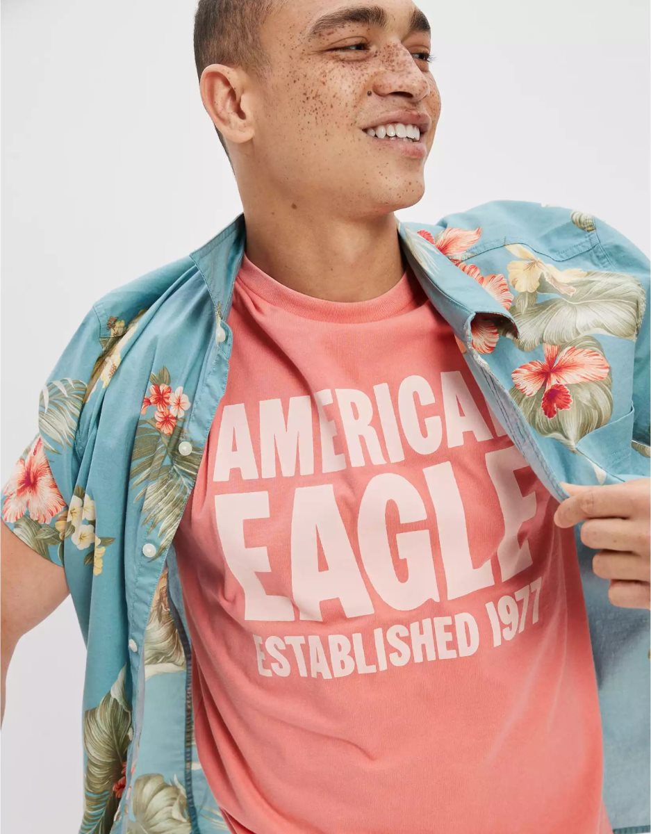 T Shirt Graphique American Eagle AE Super Soft Corail Homme | FZT-79041887